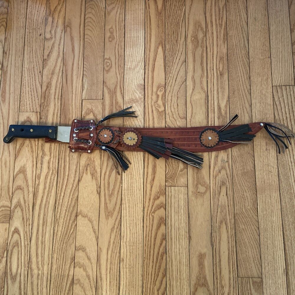 Vintage Montero Honduras Machete w/ Leather Sheath & Decorative Tassels